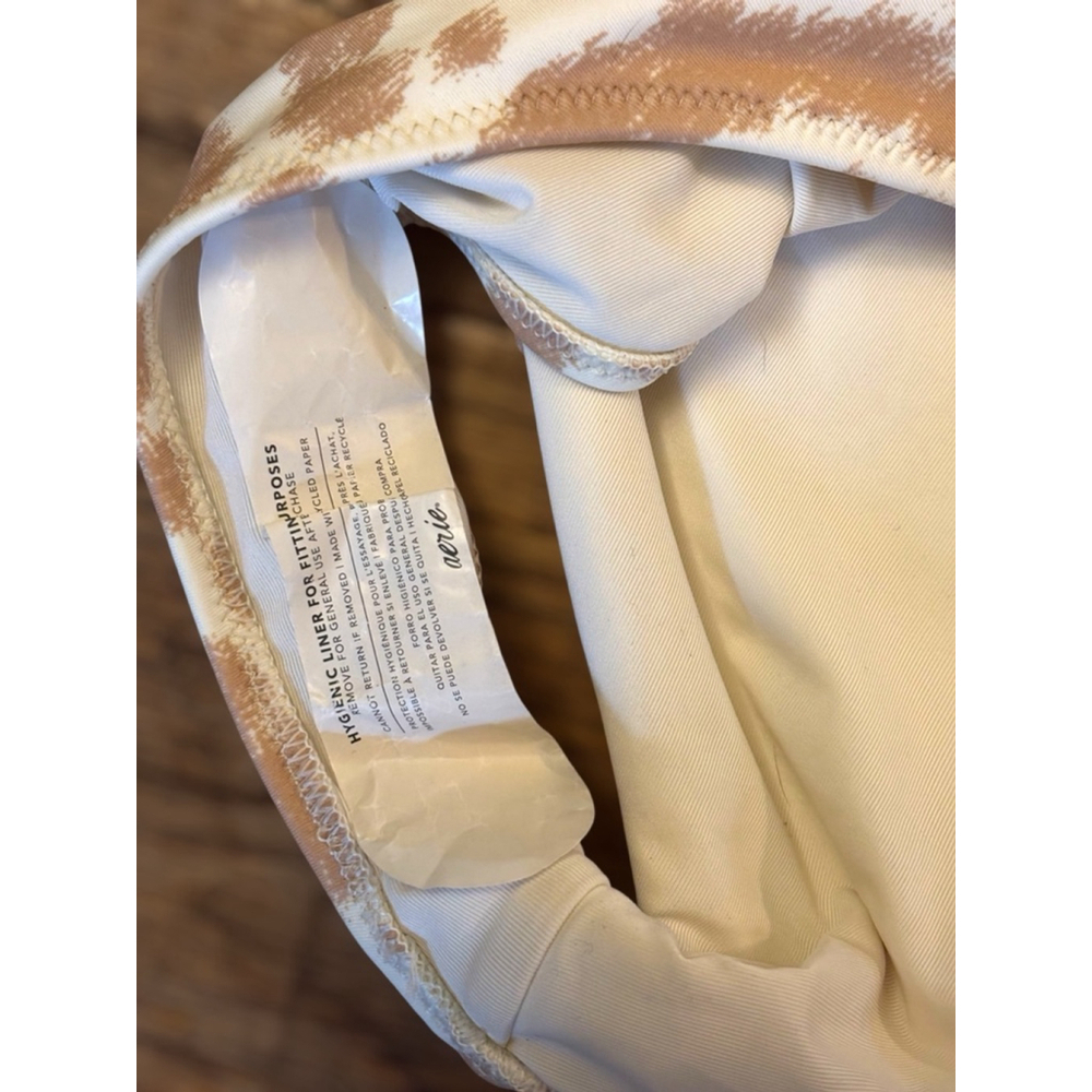 Aerie Women’s Size Small Cream Brown Animal Print Front Tie Cutout Wrap Swimsuit - Picture 8 of 12